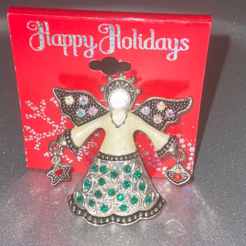 NWT Angel Brooch Happy Holidays